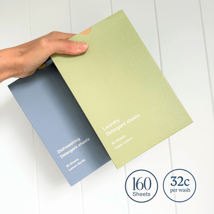 Bundle: 80 Antibacterial Laundry Sheets & 80 Lemon Myrtle Dishwasher Sheets. Aussie owned zero-plastic cleaning bundle.