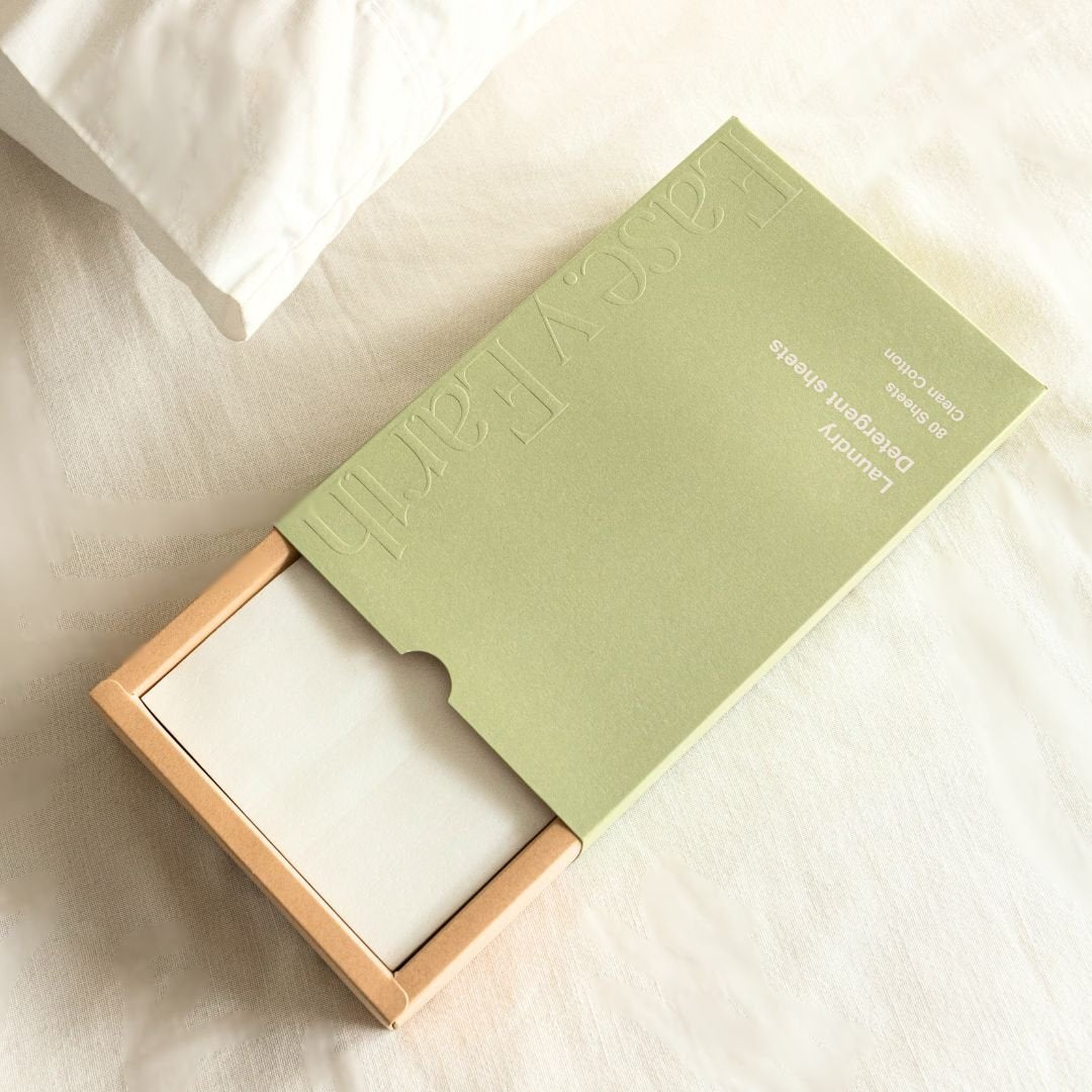 Ease.y Earth Detergent Duo: Plant-powered Laundry & Dishwashing Sheets in home-compostable, zero-waste packaging.